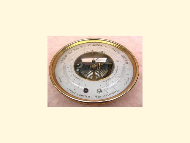 19th century Ollivant & Botsford holosteric barometer with twin thermometers